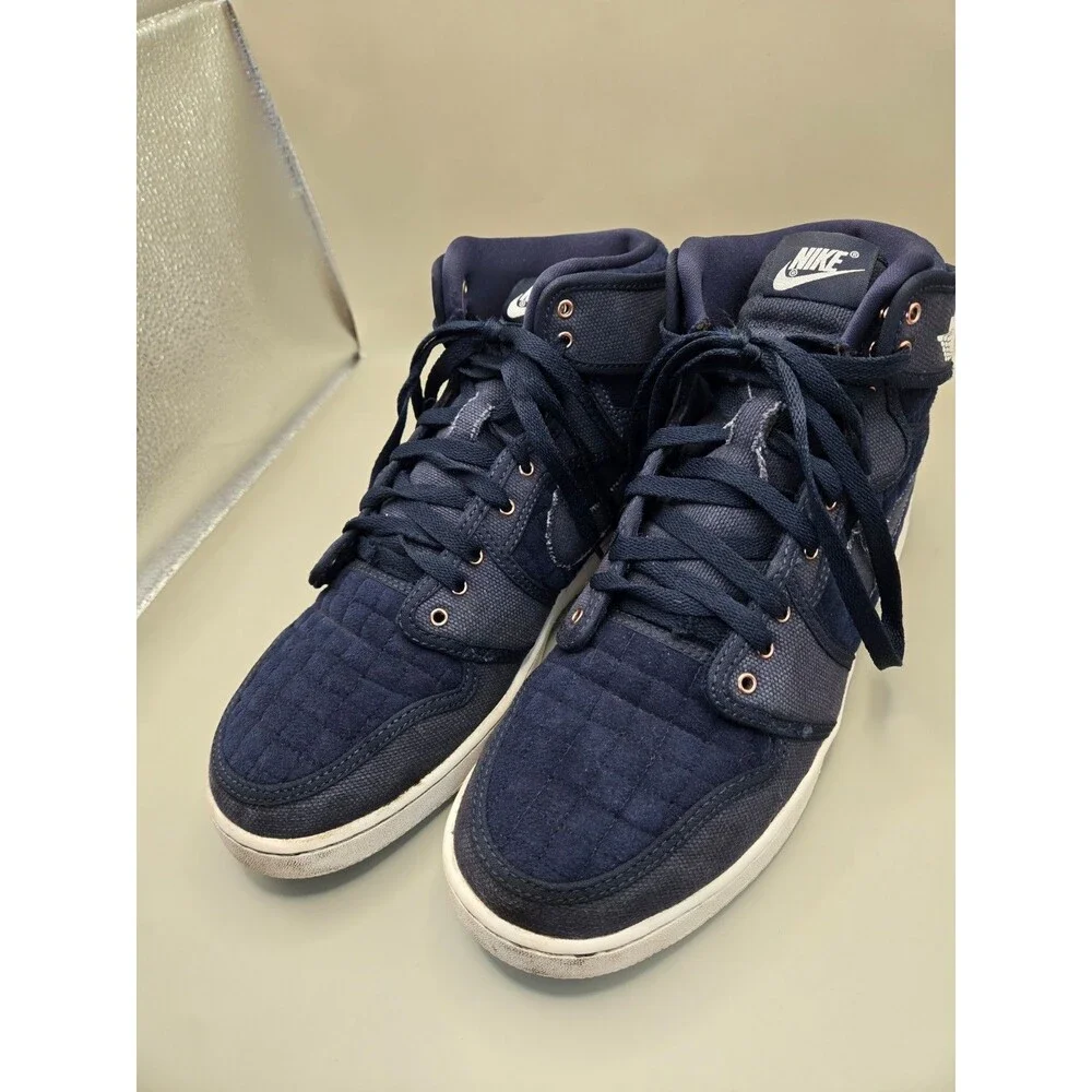Jordan 1 Retro AJKO Shoes Men's 10 Navy Blue Quilted Canvas Athletic OG Sneakers